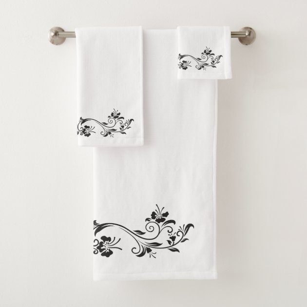 BLACK AND WHITE FLORAL DESIGN BATH TOWEL SET Zazzle