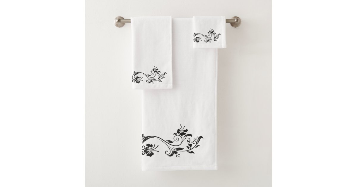 Classy Black and White Damask Bath Towel Set, Zazzle