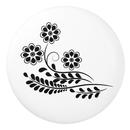 Black and White Floral Design Ceramic Knob