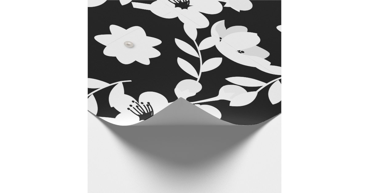 Black and White Floral Design Wrapping Paper Zazzle
