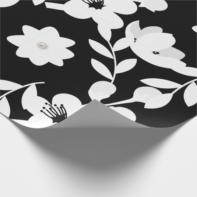 Black and White Floral Design Wrapping Paper (Corner)
