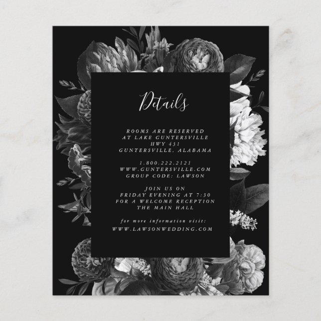 Black and White Floral Details Card | Budget Flyer (Front)