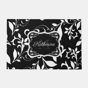 Black and White Floral Doormat