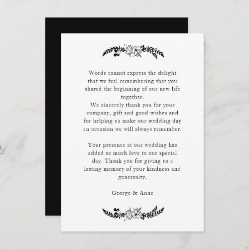 Black and White Floral Elegant Hand_Drawn Wreath  Thank You Card