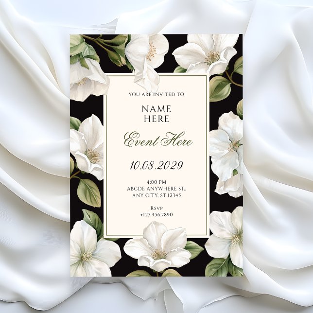 Black and white Floral elegant  Invitation (Creator Uploaded)
