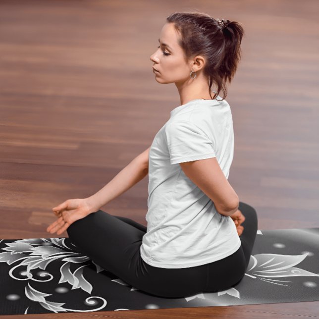 Black And White Floral Fantasy Butterfly Your Name Yoga Mat (Creator Uploaded)