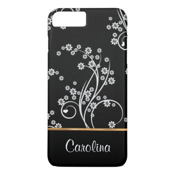 Black And White Floral  Faux Gold Foil Iphone 8 Plus/7 Plus Case by CoolestPhoneCases at Zazzle