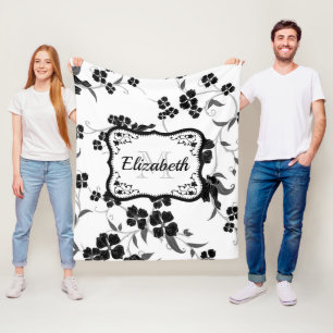 Black and White Floral Fleece Blanket