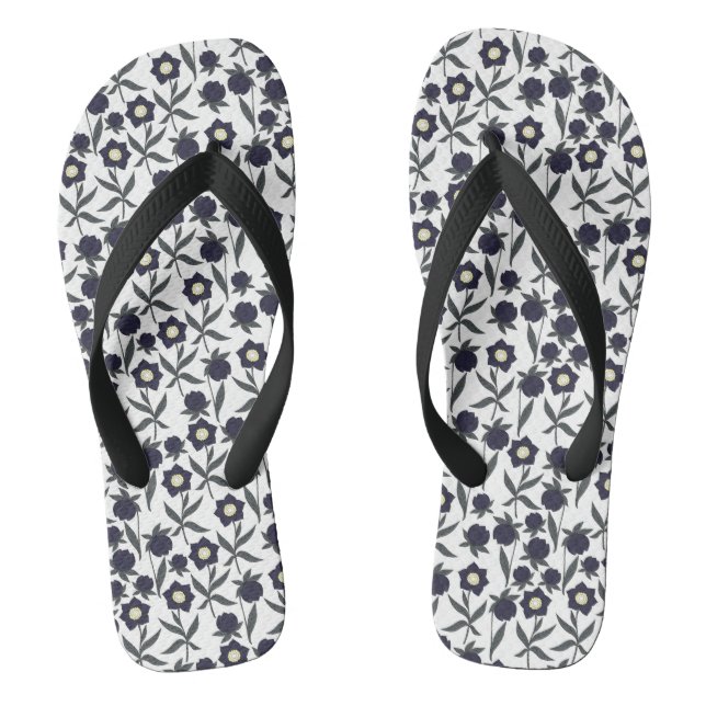 Black And White Floral Flip Flops (Footbed)