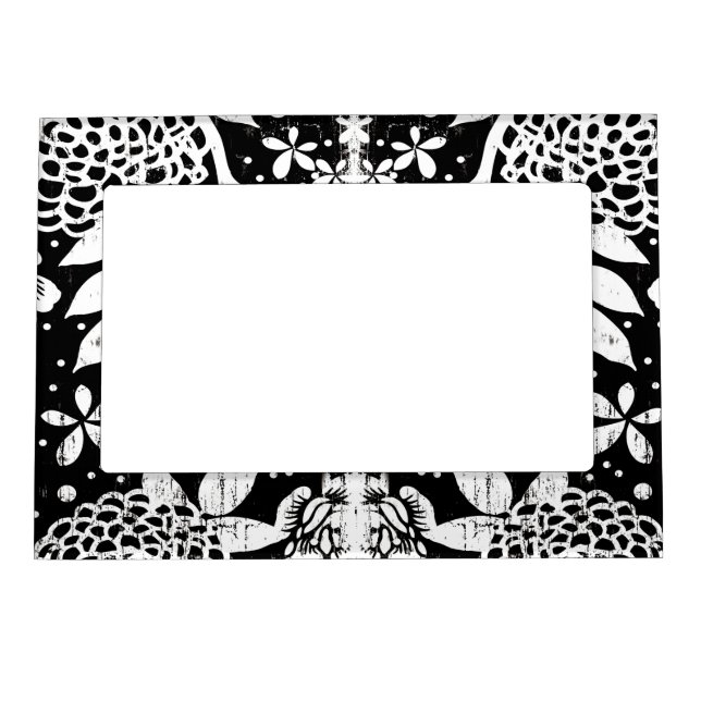 Black and White Floral Flowers 5x7 Magnetic Frame (Front)
