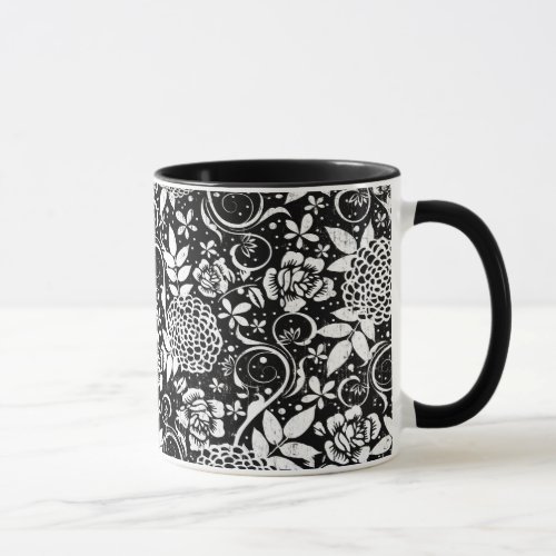 Black and White Floral Flowers Classic Mug