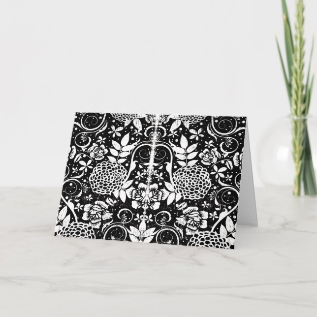 Black and White Floral Flowers Greeting Card (Front)