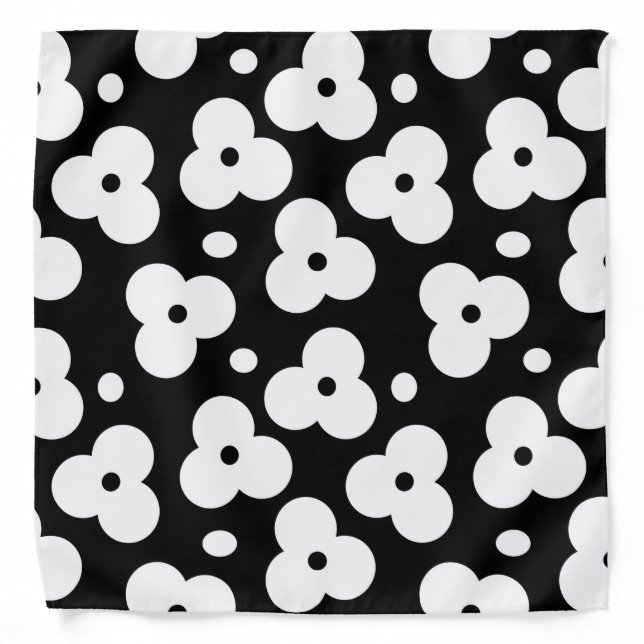 Black and White Floral Fractal Art Flowers Bandana (Front)