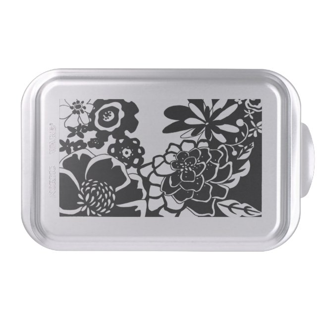 Black and White Floral Garden Graphic Pattern Cake Pan (Front)