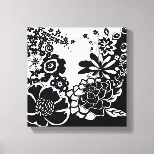 Black and White Floral Garden Graphic Pattern Canvas Print