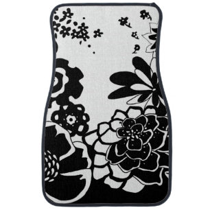 Black and White Floral Garden Graphic Pattern Car Mat