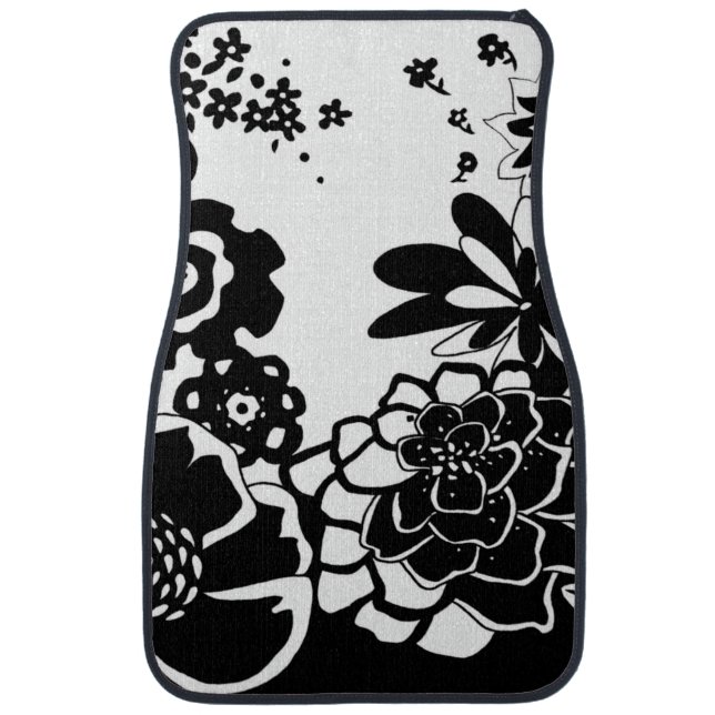Black and White Floral Garden Graphic Pattern Car Mat (Front)
