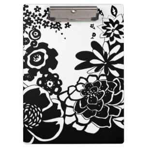 Black and White Floral Garden Graphic Pattern Clipboard