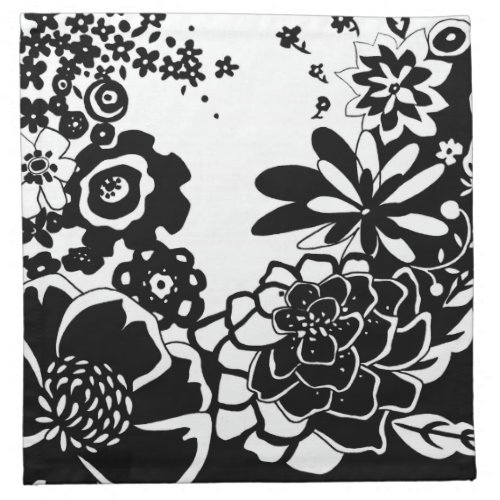 Black and White Floral Garden Graphic Pattern Cloth Napkin