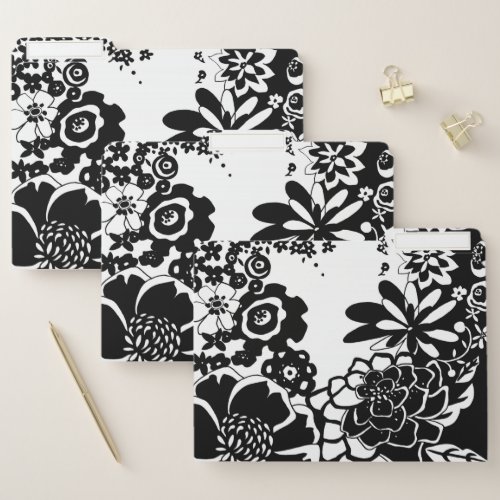 Black and White Floral Garden Graphic Pattern File Folder