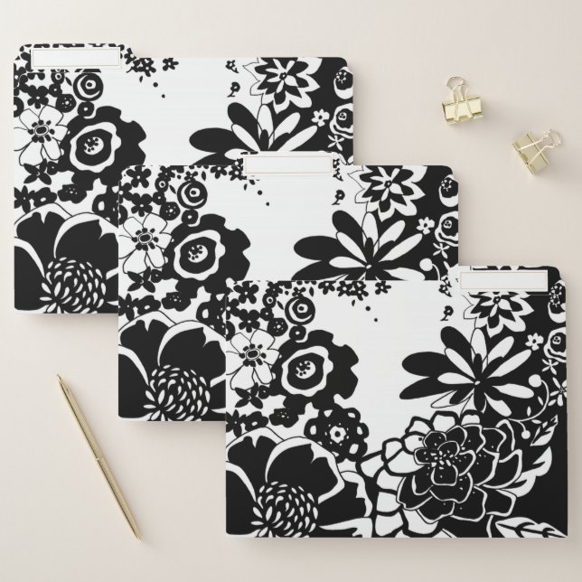 Black and White Floral Garden Graphic Pattern File Folder (Set)