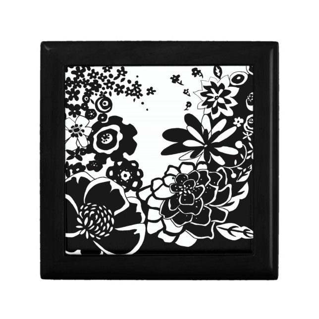 Black and White Floral Garden Graphic Pattern Gift Box (Front)