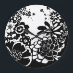 Black and White Floral Garden Graphic Pattern Large Clock<br><div class="desc">A graphic pattern that showcases a black and white floral garden scene,  created by Chariklia Zarris. Even with only two colors the painting is almost overwhelming in its beauty. Give yourself the gift of an exquisite floral display by purchasing this print today!</div>