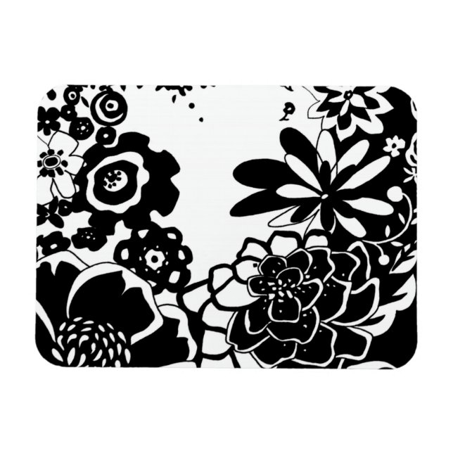 Black and White Floral Garden Graphic Pattern Magnet (Horizontal)