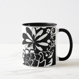 Black and White Floral Garden Graphic Pattern Mug