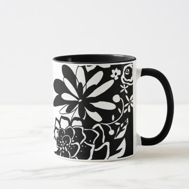 Black and White Floral Garden Graphic Pattern Mug (Right)