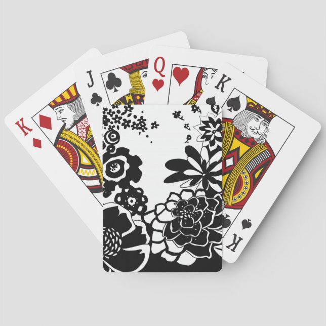 Black and White Floral Garden Graphic Pattern Poker Cards (Back)