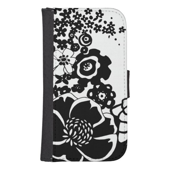 Black and White Floral Garden Graphic Pattern Samsung Galaxy Wallet Case (Front)
