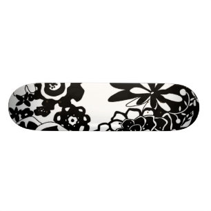 Black and White Floral Garden Graphic Pattern Skateboard