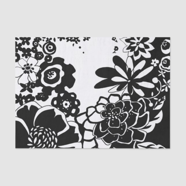 Black and White Floral Garden Graphic Pattern Tissue Paper (Front)