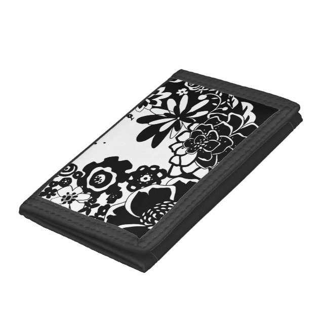 Black and White Floral Garden Graphic Pattern Tri-fold Wallet (Bottom)