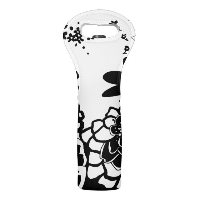 Black and White Floral Garden Graphic Pattern Wine Bag (Back)