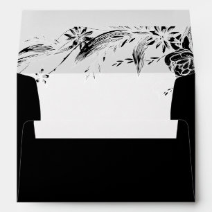 Black and white floral garland wedding envelope