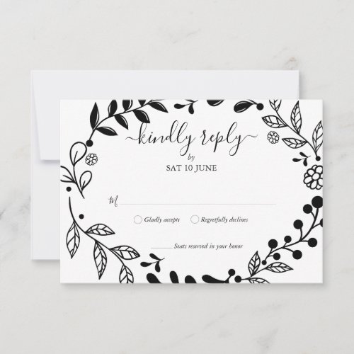 Black and White Floral Garland Wedding RSVP