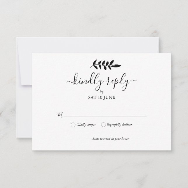 Black and White Floral Garland Wedding RSVP (Front)