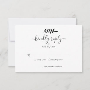 Black and White Floral Garland Wedding RSVP