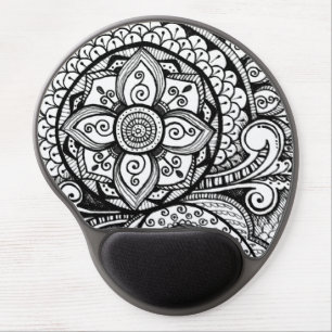 Black and White Floral Geometric Design for Work Gel Mouse Pad