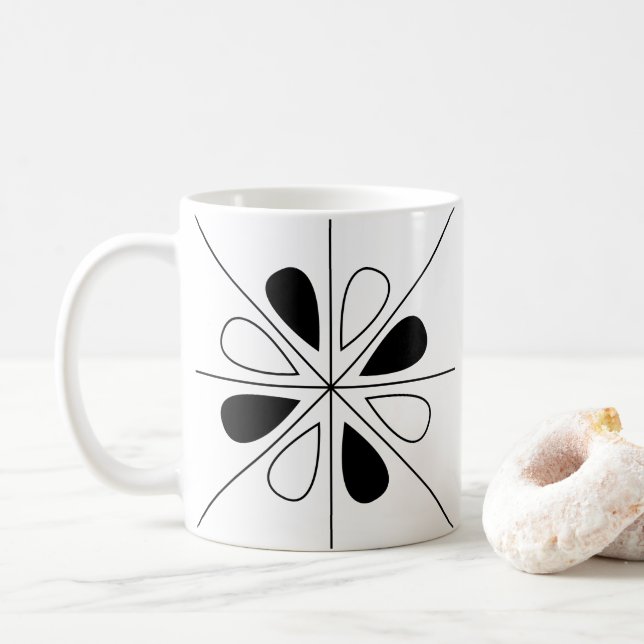 Black and White Floral Geometric Pattern  Coffee Mug (With Donut)