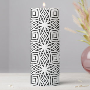 Black and white floral geometric pattern pillar candle