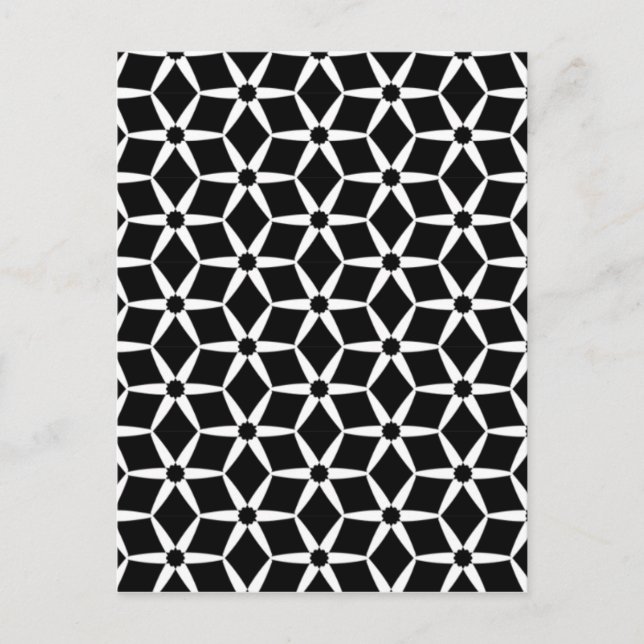 Black and White Floral Geometric Pattern Postcard (Front)