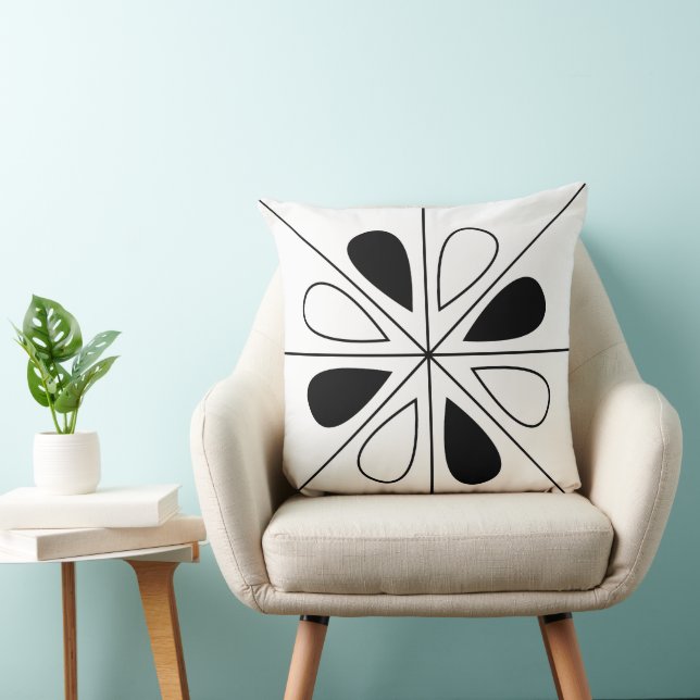 Black and White Floral Geometric Pattern Throw Pillow (Chair)