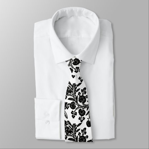 Black and white floral gift neck tie