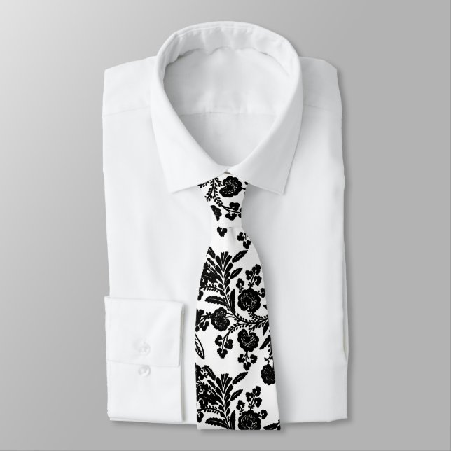 Black and white floral gift neck tie (Tied)