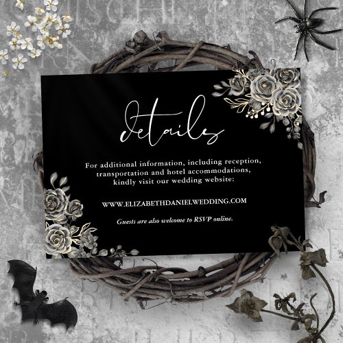 Black And White Floral Gothic Wedding Details Enclosure Card
