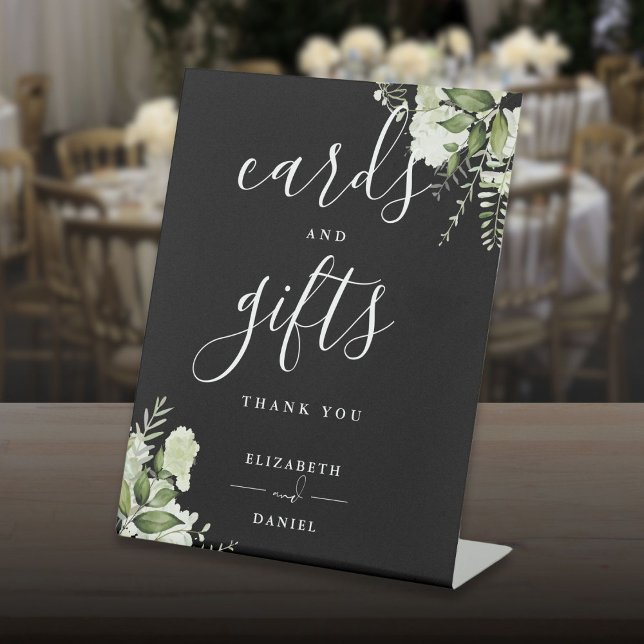 Black And White Floral Greenery Cards And Gifts Pedestal Sign (Black And White Floral Greenery Cards And Gifts Pedestal Sign)