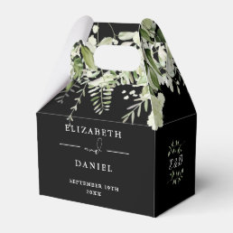 Black And White Floral Greenery Monogram Wedding Favor Boxes